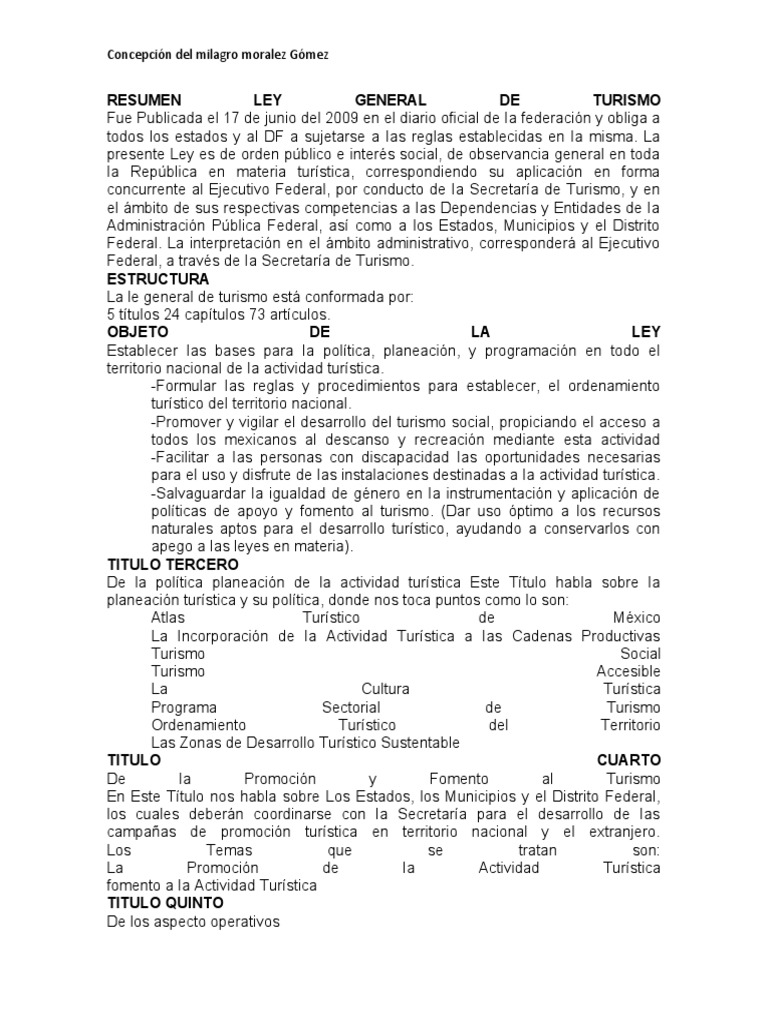 Resumen Ley General De Turismo Pdf Turismo México