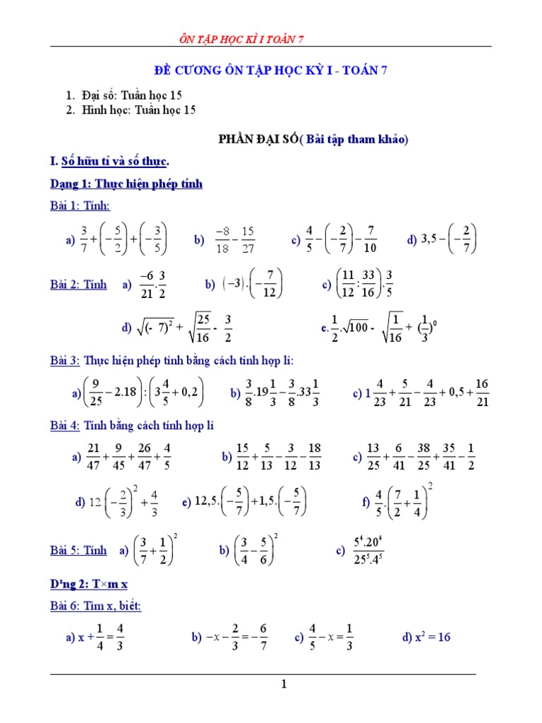 De Cuong On Tap Toan 7 Ki I (2021 - 2022) | PDF