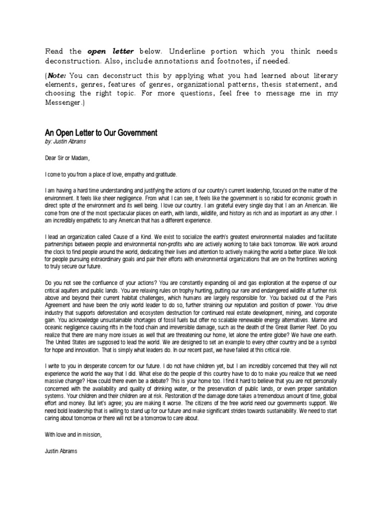 An Open Letter To Our Government | PDF | Environment | Nature