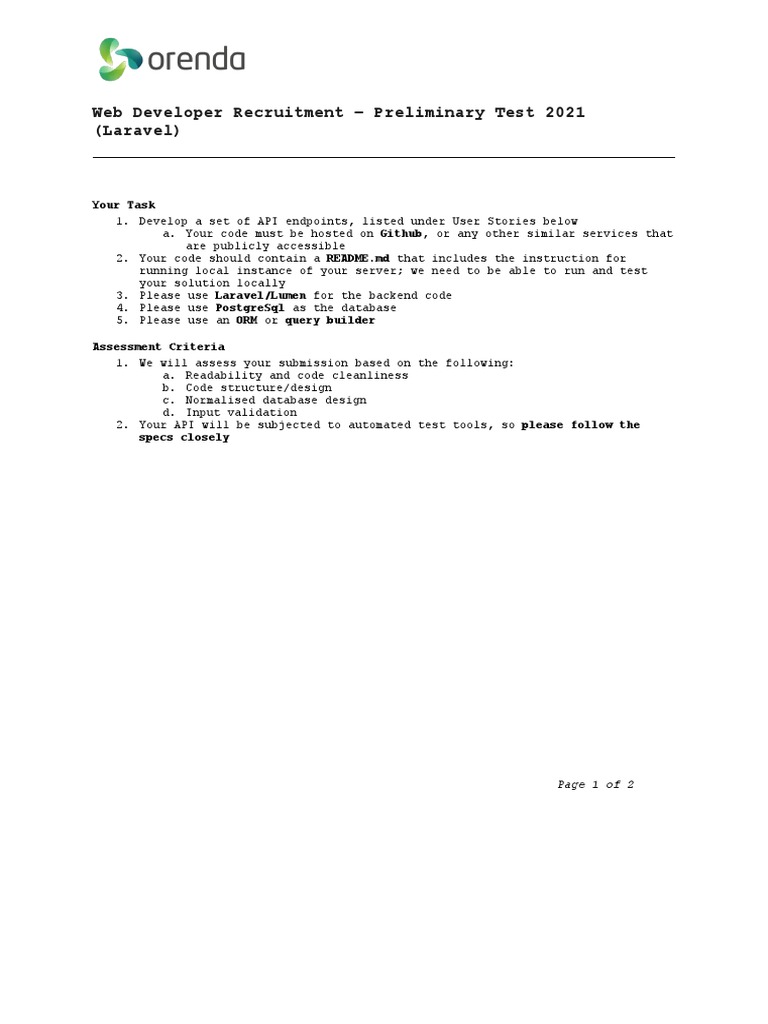 Laravel API Development Test 2021 | PDF | Internet & Web | World Wide Web