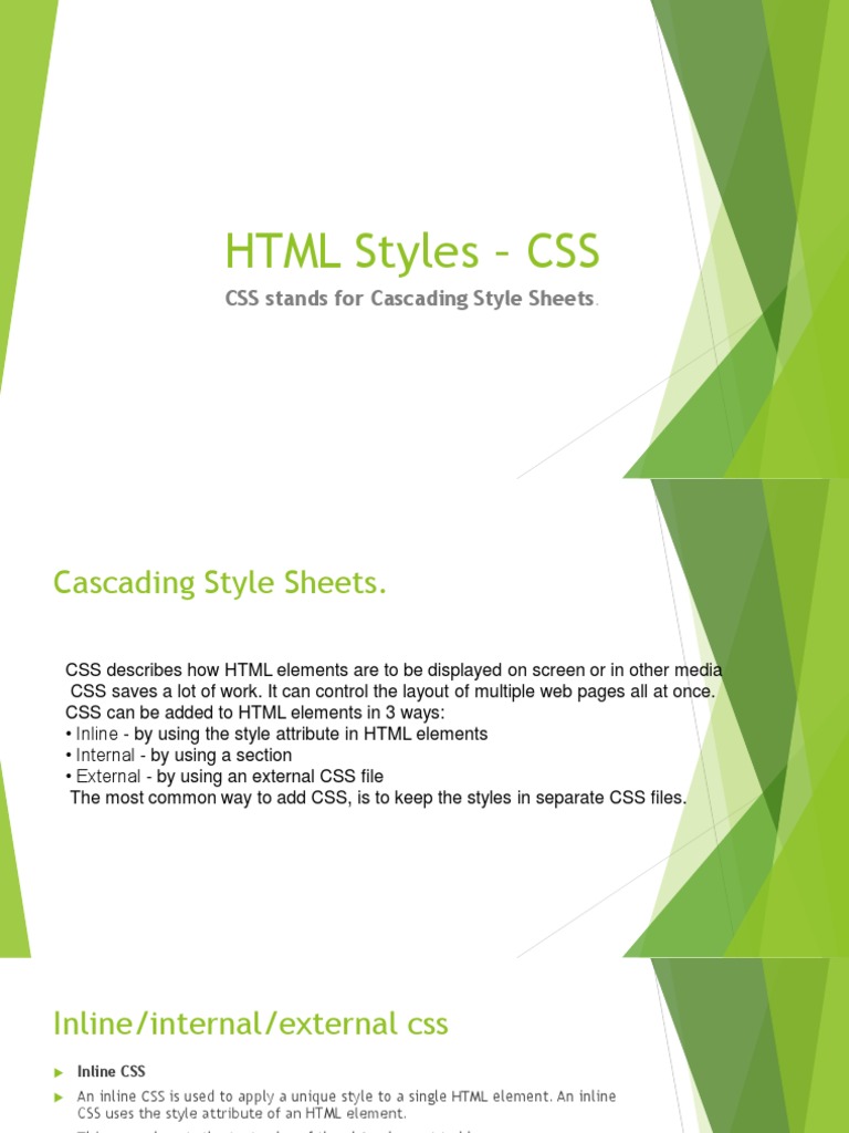 HTML Styles CSS CSS Stands For Cascading Style Sheets PDF Html