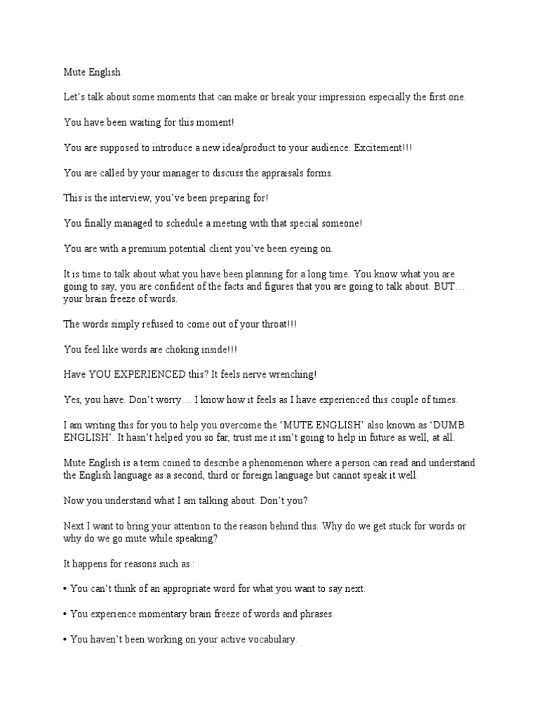 Mute English PDF Vocabulary Second Language Acquisition