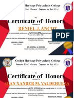 Certificate of Honors: Reniel J. Ancot