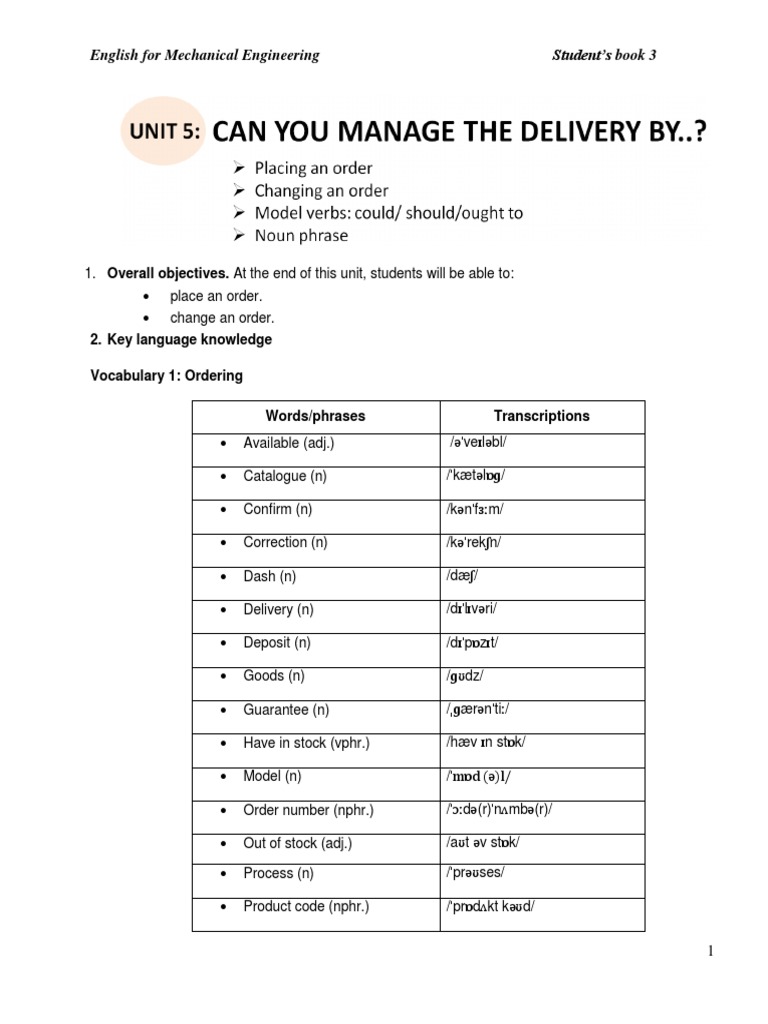 English For Mechanical Engineering Student's Book 3 2. Key Language Knowledge Vocabulary 1