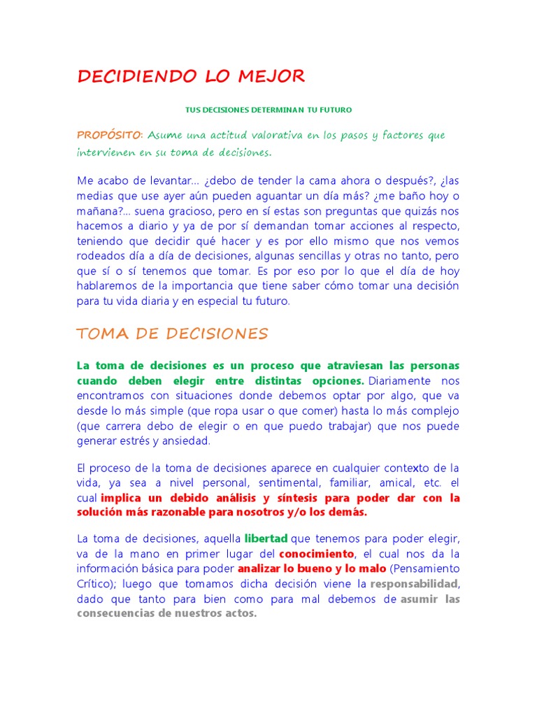 Claves para Decidir Mejor en la Vida | PDF | Toma de decisiones | Cognición