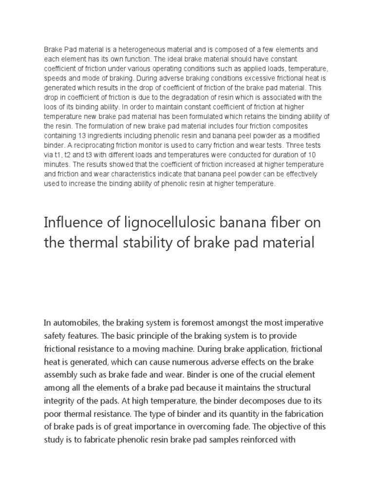 Brake Pad Material Is A Heterogeneous Material and Is Composed of A Few ...