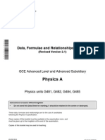 Physics A: Data, Formulae and Relationships Booklet
