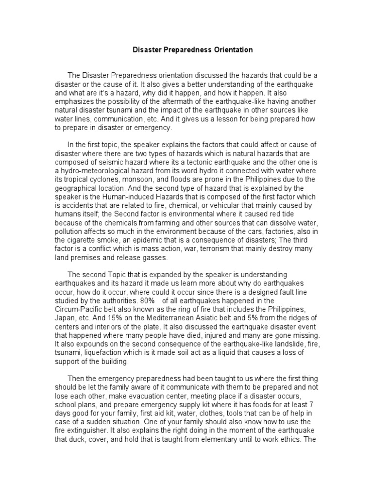 Disaster Preparedness Orientation Pdf Hazards Earthquakes