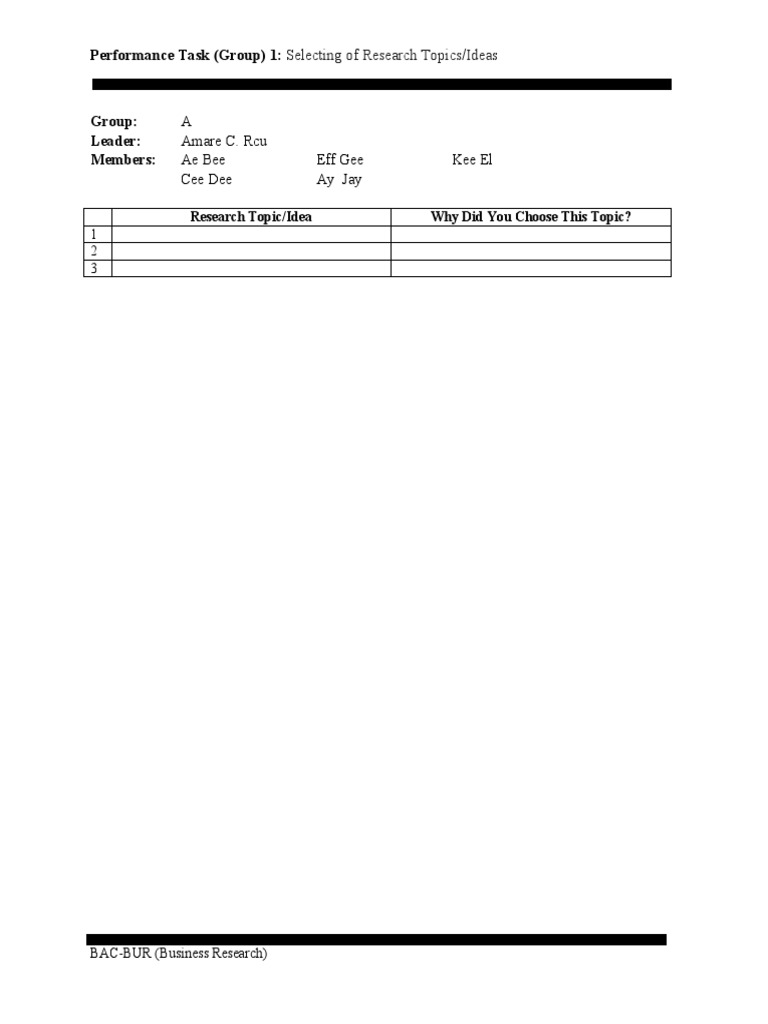 Performance Task Group 1. Selecting of Research Topics | PDF | Career ...