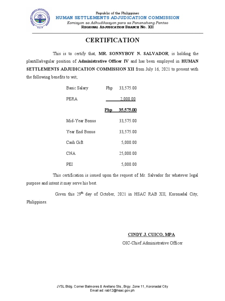 Employment Certification for HSAC Officials | PDF