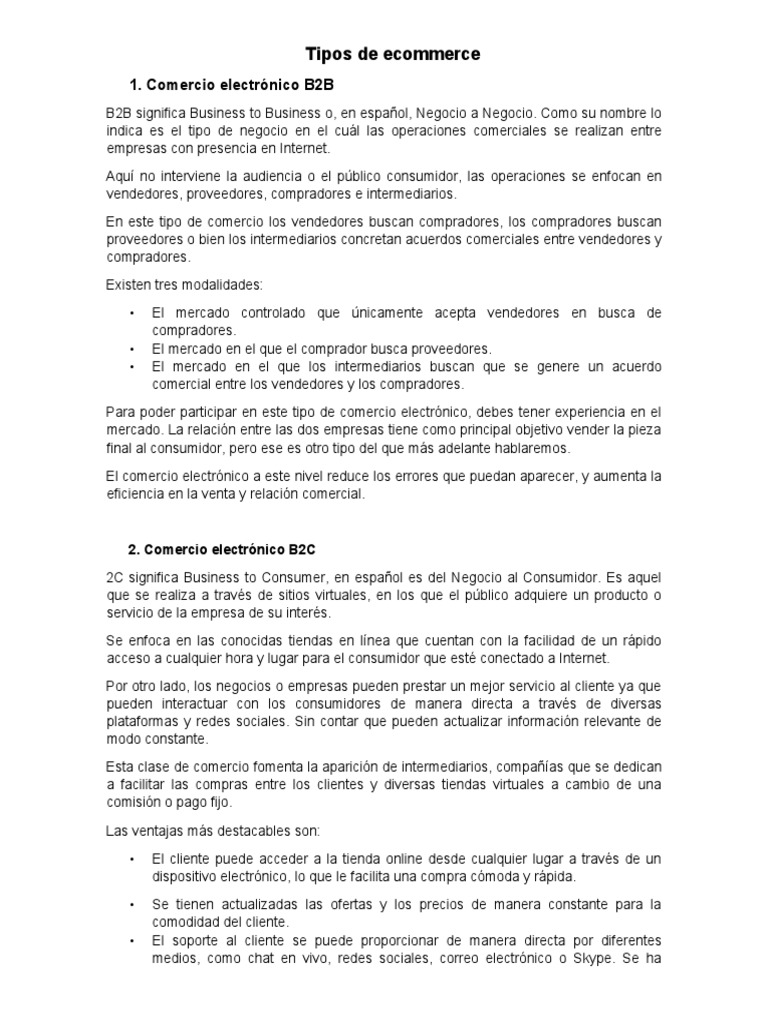 Tipos de Ecommerce | PDF | Comercio electrónico | De igual a igual
