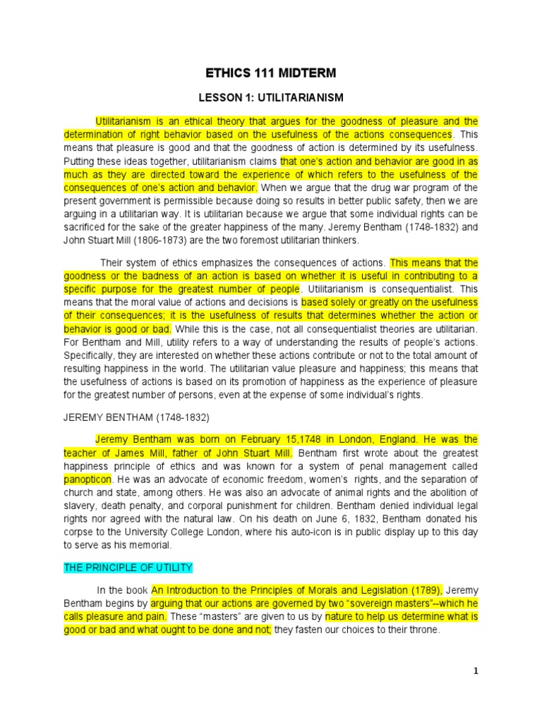 Understanding Utilitarianism Ethics | PDF | Utilitarianism | Pleasure