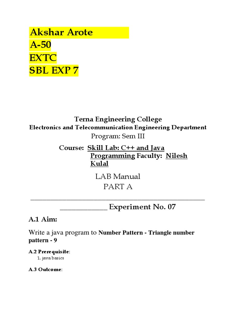 Java Number Pattern Lab Manual | PDF | Java (Programming Language ...