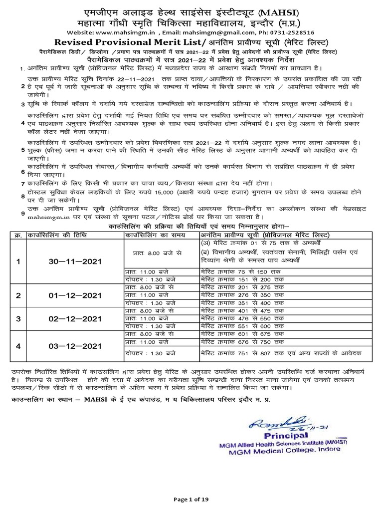 MAHSI 2021-22 Provisional Merit List | PDF