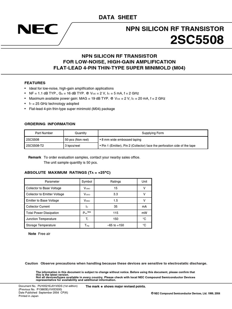 NPN Silicon RF Transistor Data Sheet PDF Bipolar Junction