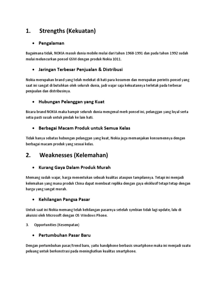 Contoh Analisis SWOT | PDF | Bisnis