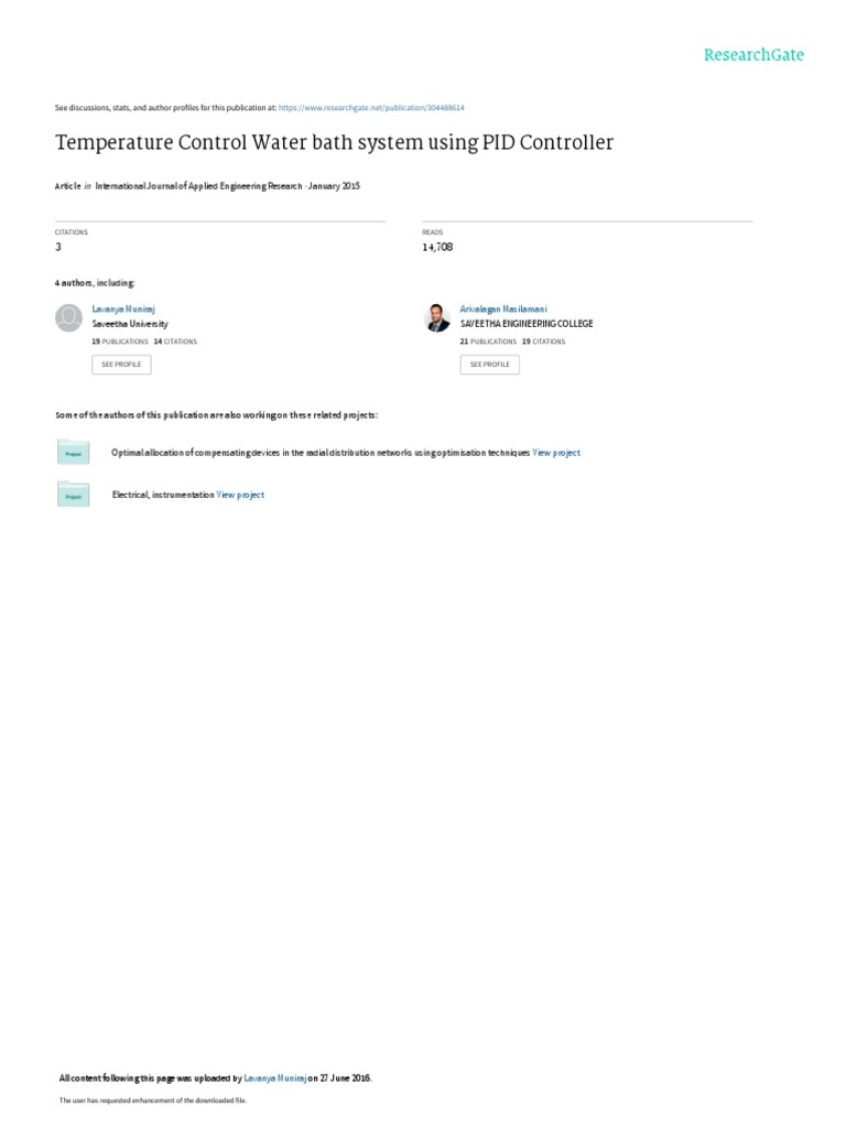 Temperature Control Water Bath System Using PID Controller PDF
