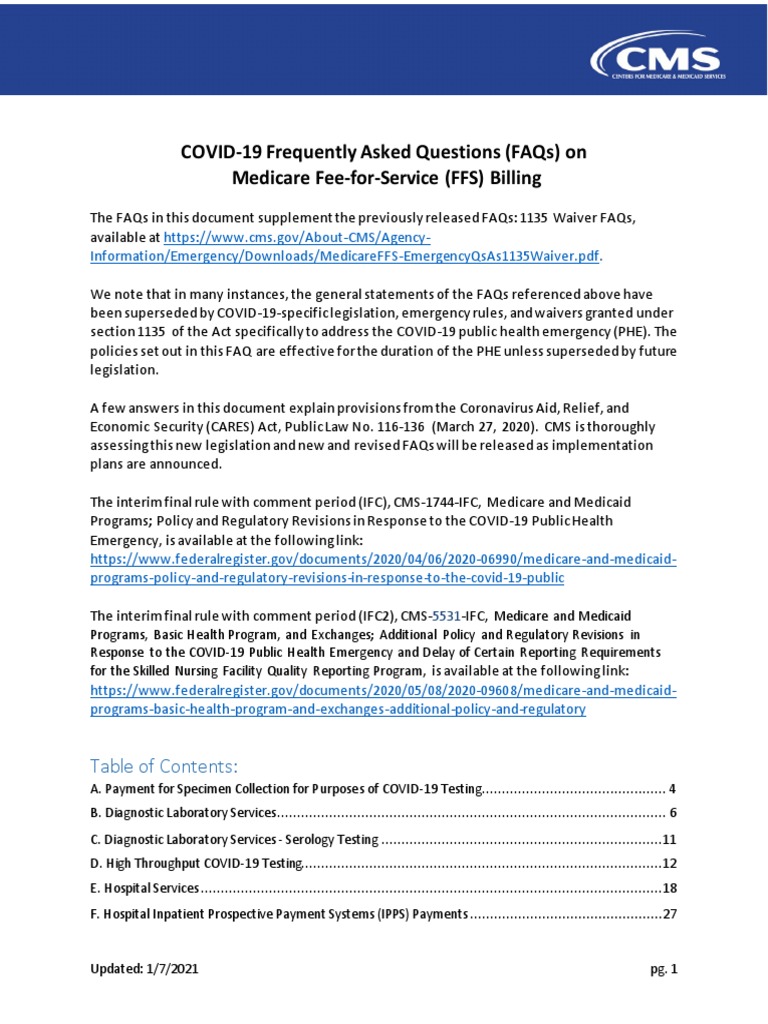 Guidance on Medicare FeeforService Billing Policies and Reimbursement
