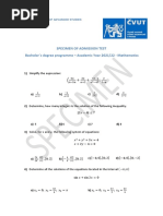 Specimen of Admission Test Bachelor S Degree Programme - Academic Year 2021/22 - Mathematics