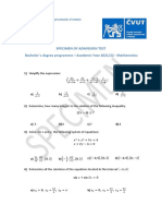 Specimen of Admission Test Bachelor S Degree Programme - Academic Year 2021/22 - Mathematics