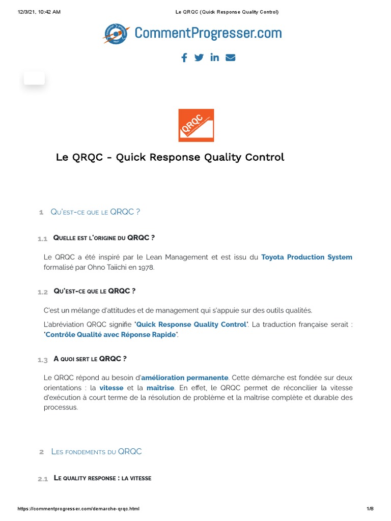 Introduction au QRQC : Contrôle Qualité Rapide | PDF | Management de la ...