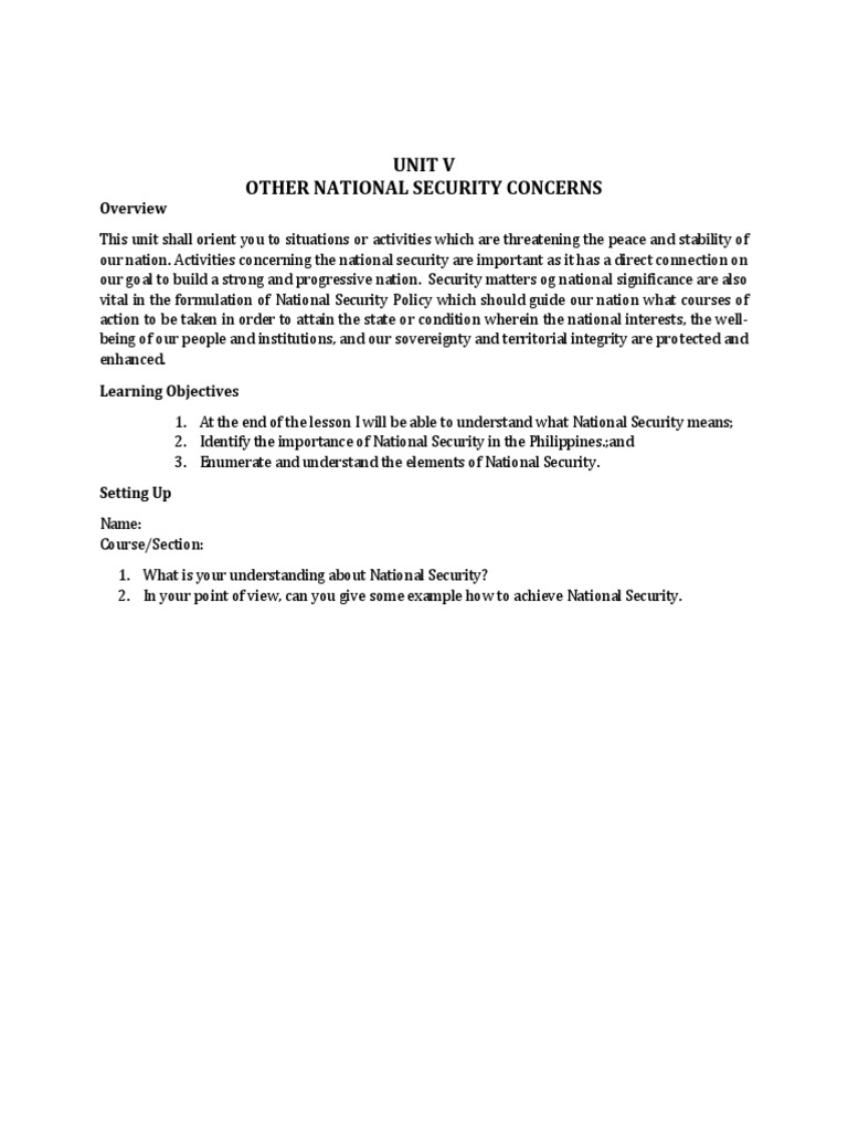 Unit V Other National Security Concerns | PDF | National Security ...