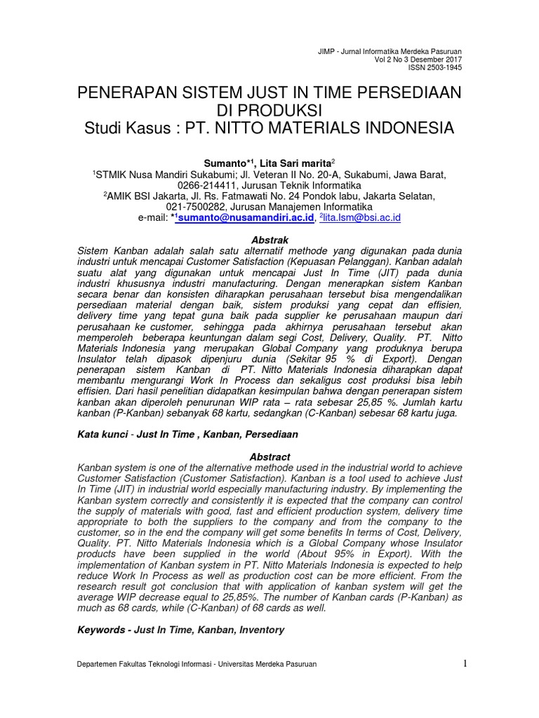 Penerapan Just In Time di PT Nitto | PDF