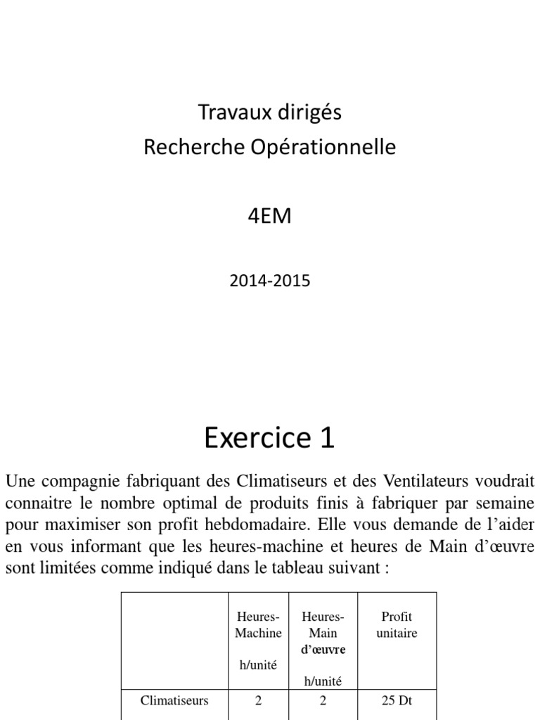 Travaux Dirigés Recherche Opérationnelle 4EM | PDF | Fertilisant