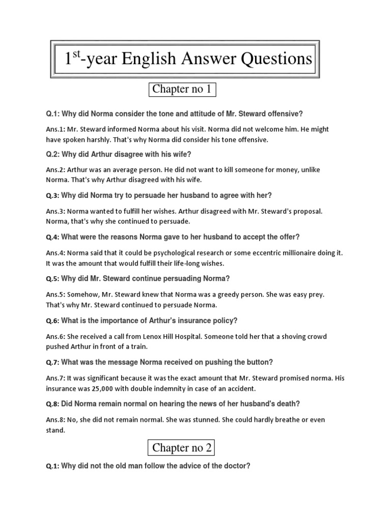 1st Year English Answer Questions (Updated) | PDF | Mars