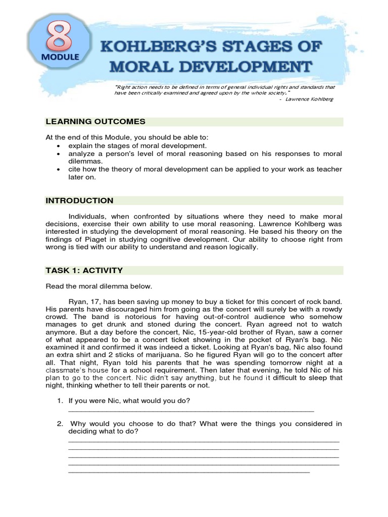 Module 8 Kohlbergs Stages of Moral Development PDF Psychology Philosophical Theories