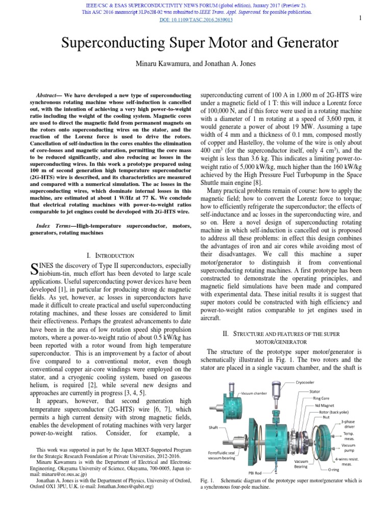 Superconducting Super Motor and Generator Minaru Kawamura, and Jonathan A. Jones PDF