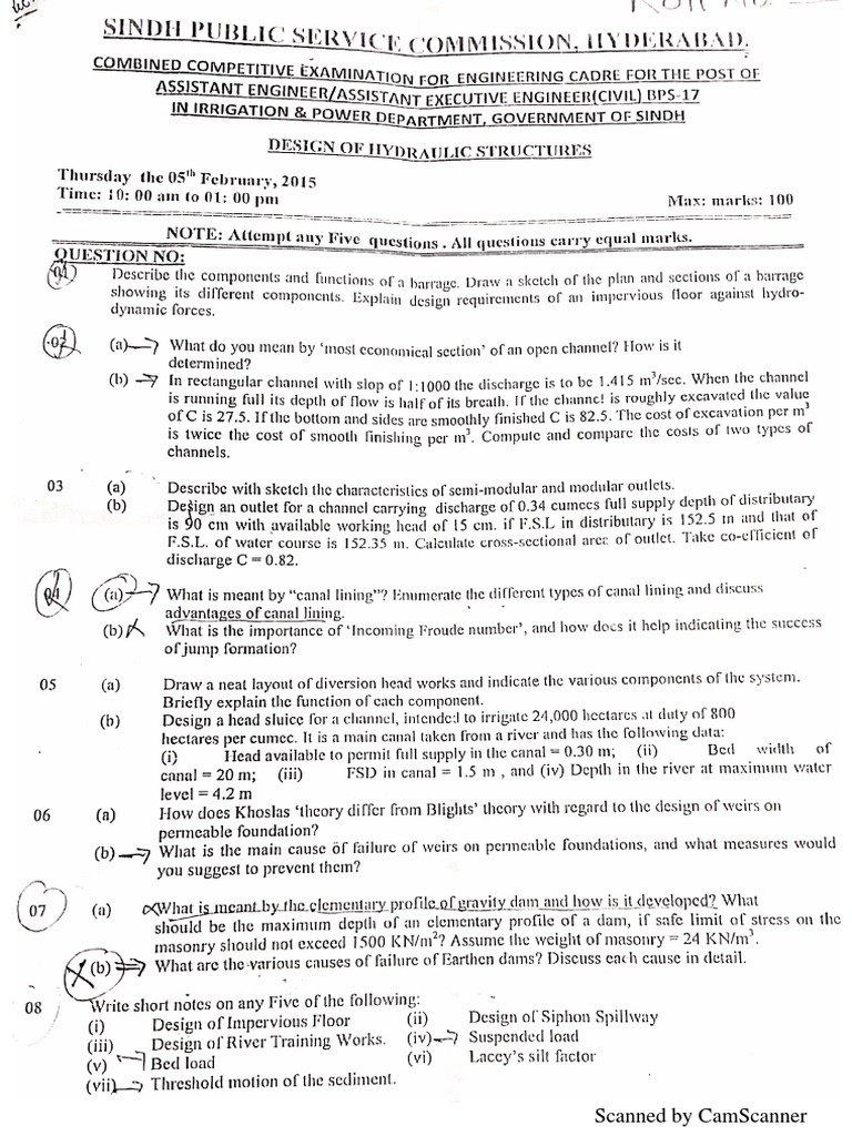 CCE Engineering Cadre Civil Irrigation SPSC Past Papers 2015 | PDF