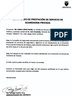 Certificado de Prestación de Servicio de Guardiania Privada: Pablo López Freire, John Encalada