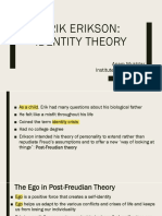 Erik Erikson: Identity Theory: Anam Mukhtar Institute of Psychology