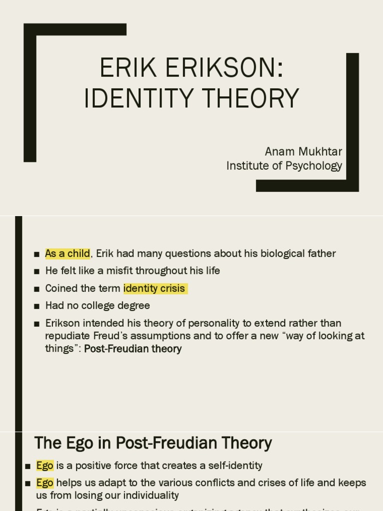Erik Erikson Identity Theory Anam Mukhtar Institute of Psychology
