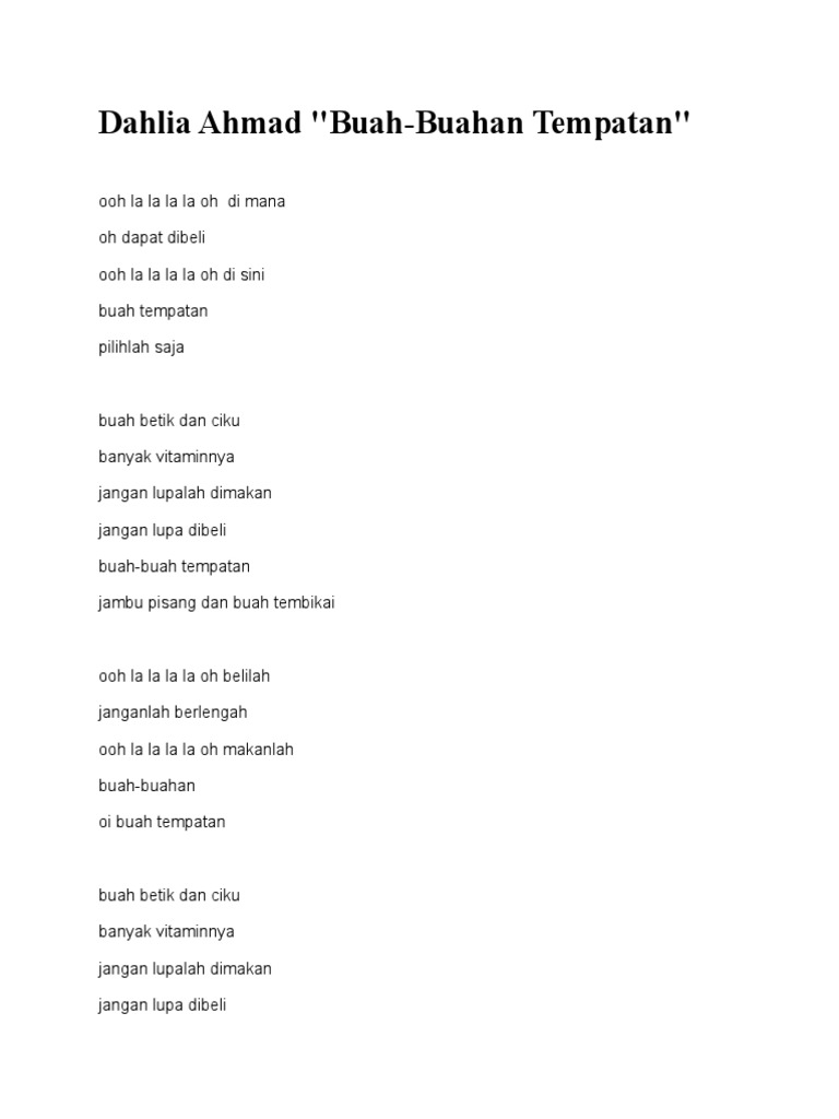 Lirik Lagu Buah-Buahan Tempatan | PDF