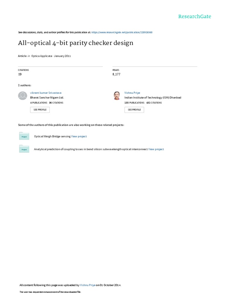 All Optical 4 Bit Parity Checker Design Optica Applicata January 2011