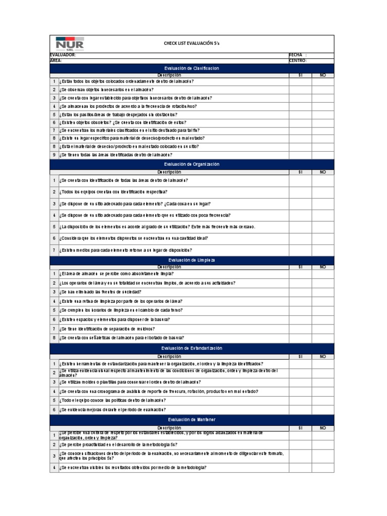 Check list 5S almacén | PDF | Inventario | Producción y fabricación