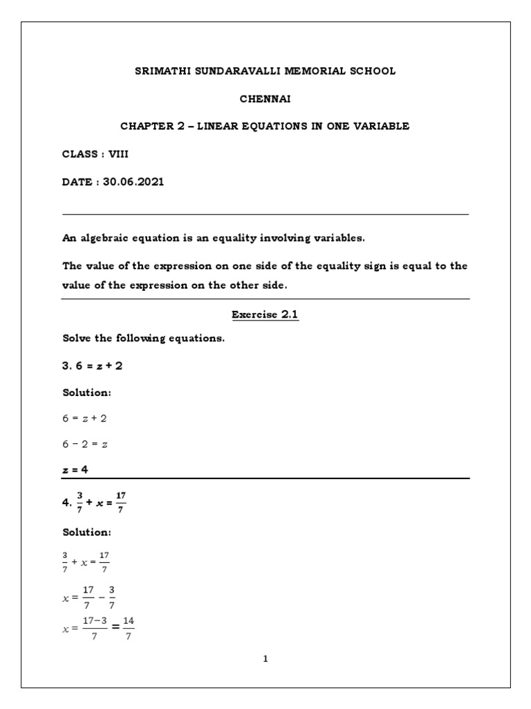 Class 8 - Maths - CH 2 - Linear Equations in One Variable | PDF ...