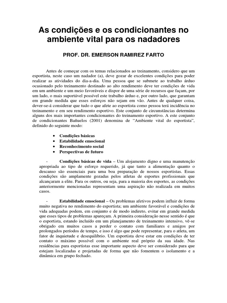 Condições Vitais para Nadadores | PDF | Science | Esportes