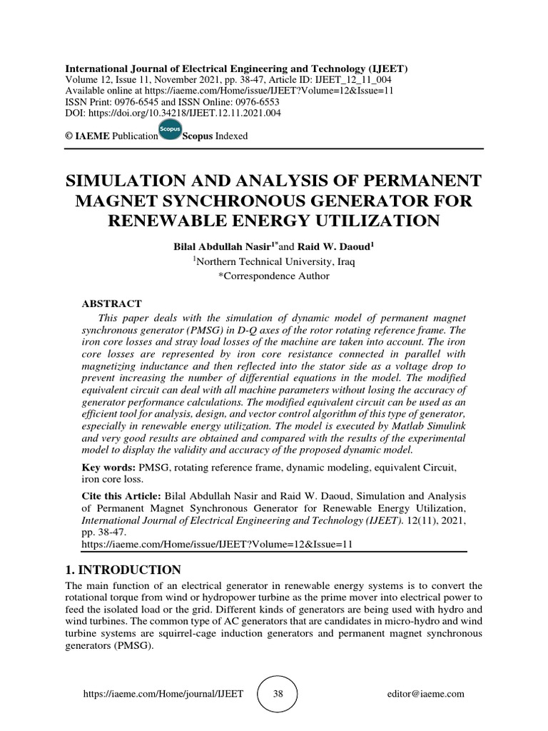 Simulation and Analysis of Permanent Magnet Synchronous Generator For ...