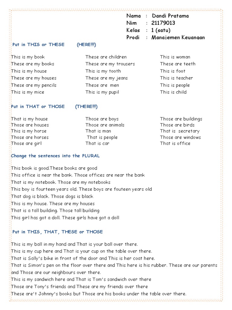 This and That: Sentence Practice | PDF | Language Arts & Discipline