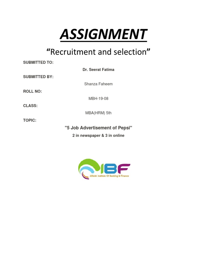 Assignment: "Recruitment and Selection" | PDF | Career & Growth ...