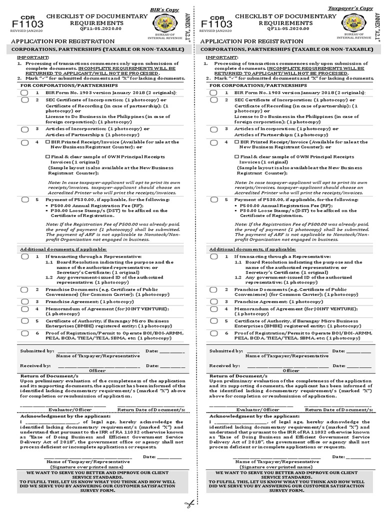 BIR Form 1903 Registration Checklist | PDF | Invoice | Receipt