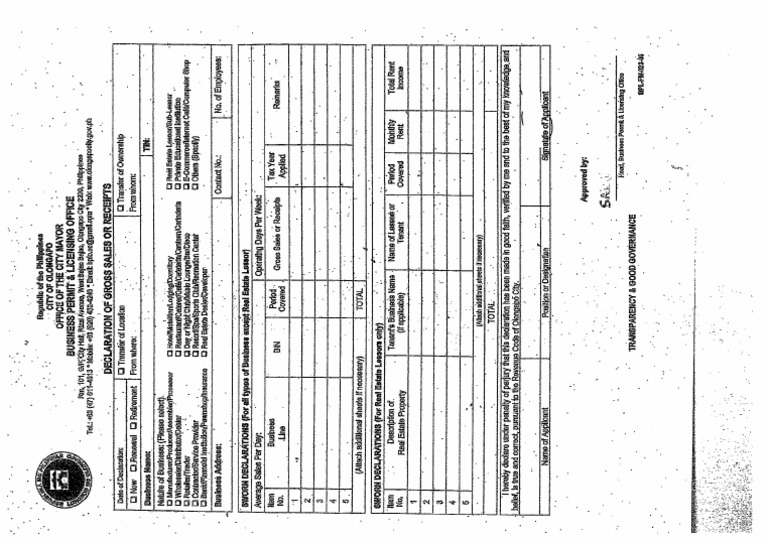 Declaration of Gross Sales PDF