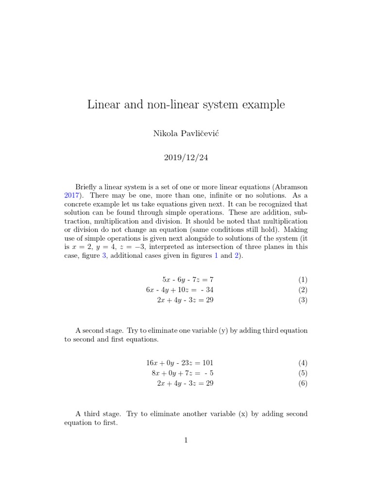 Linear and Non Linear System Example | PDF | Equations | System Of ...