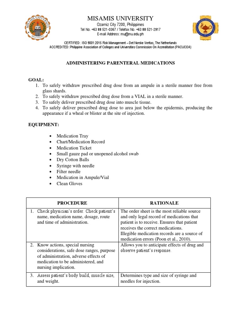 Parenteral Medication Administration Guide | PDF | Injection (Medicine ...
