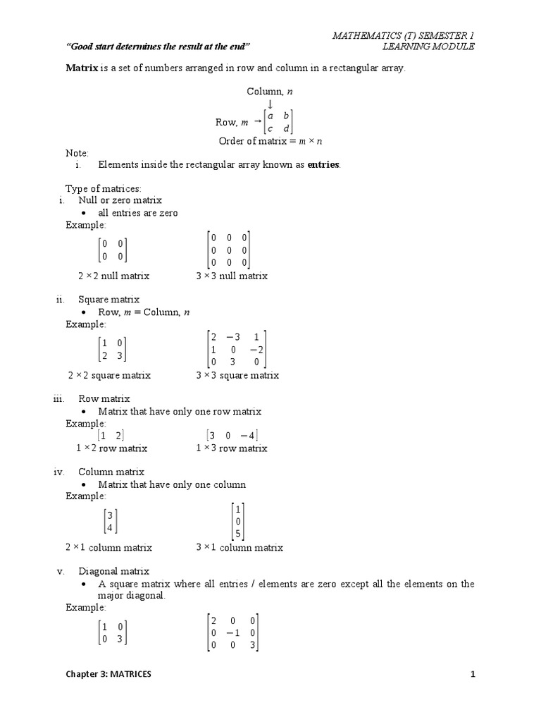BCA 1st Year Matrix Notes | PDF | Matrix (Mathematics) | System Of ...