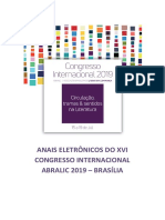 Anais Eletrônicos Do Xvi Congresso Internacional Abralic 2019 - Brasília