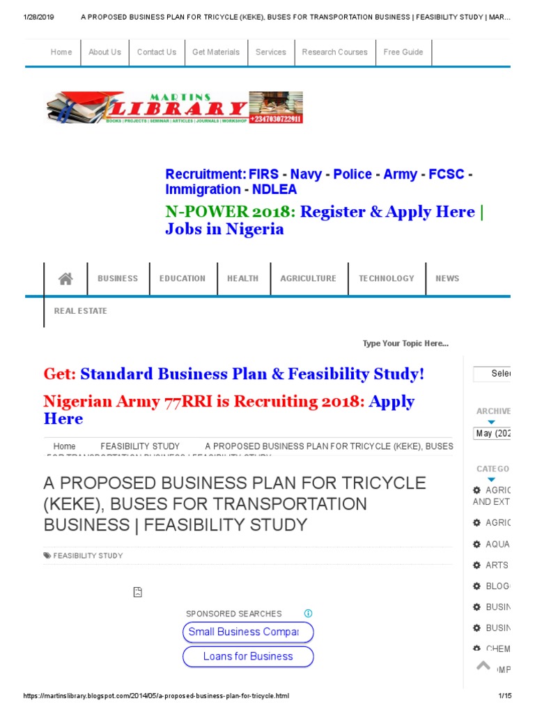 A Proposed Business Plan For Tricycle (Keke), Buses For Transportation